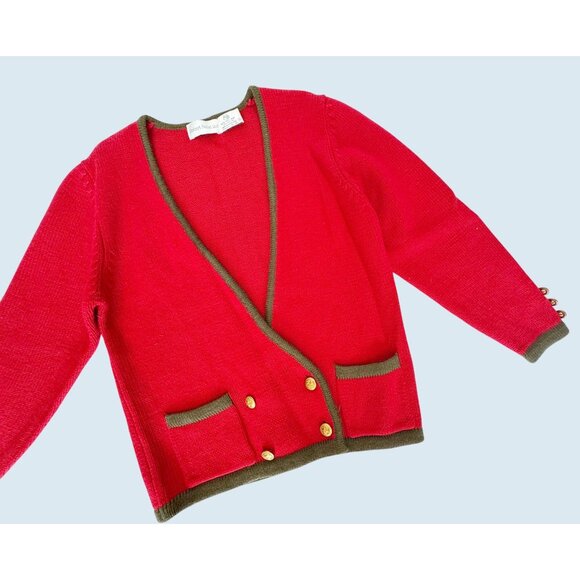 Vintage ROBERT SCOTT Ltd. Red & Green Wool Cardigan Sweater 80s Sz M - Picture 1 of 8
